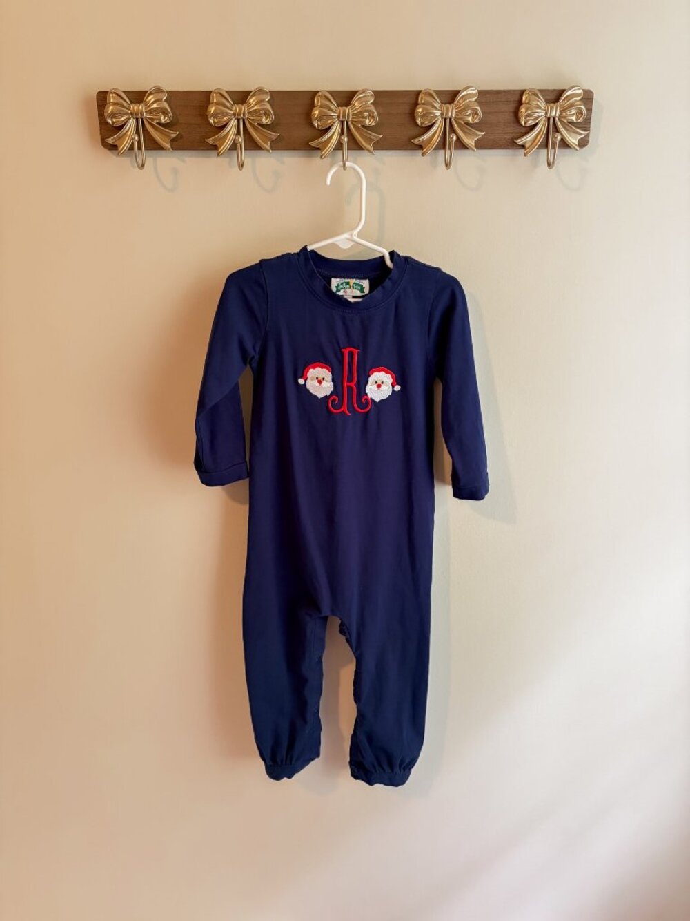 Southern Taters 2T Santa “R” Monogram Baby Romper